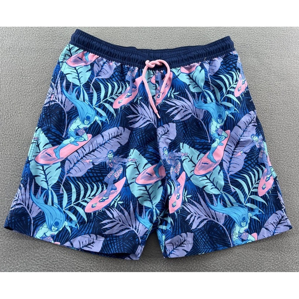 DC Comics Batman Swim Trunks Mens Medium Joker Surfing Tropical Navy Blue